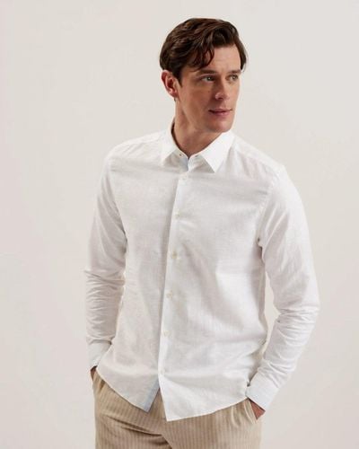 Ted Baker Romeos Long Sleeve Linen Shirt - White