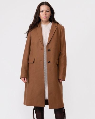 Tommy Hilfiger Wool Blend Long Classic Jacket - Brown