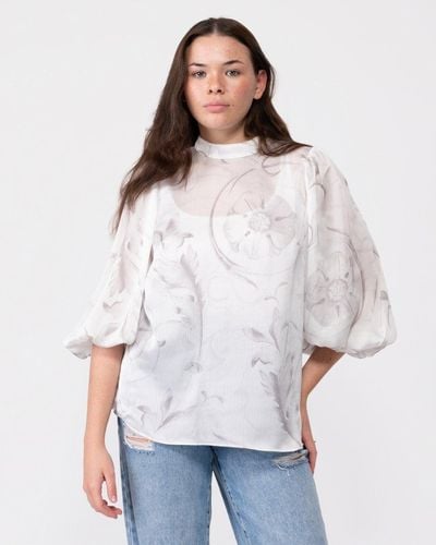 Ted Baker Lilioh High Neck Balloon Sleeve Blouse - White