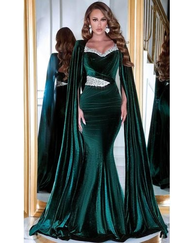 Zenaida Emerald Green Cutout High Slit Velvet Gown  Miss Circle