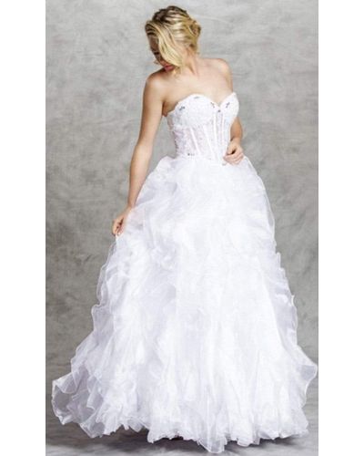 Aspeed Bridal Lh032 Corset Bod Ruffled Wedding Gown - White
