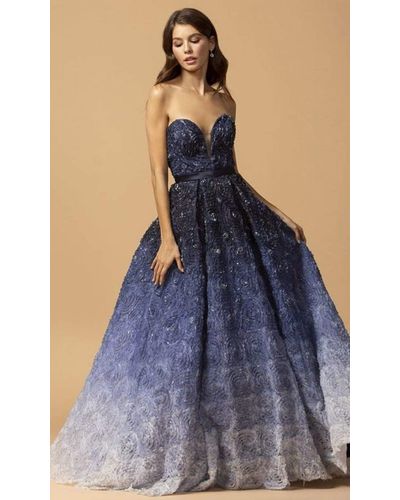 Aspeed Design L2188 Plunging Sweetheart Ball Gown - Blue