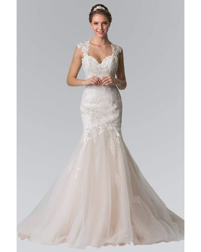 Elizabeth K Bridal Gl2367 Beaded Lace Sweetheart Organza Mermaid Wedding Gown - White