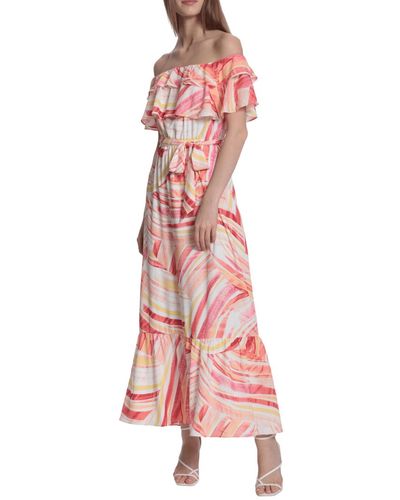 Donna Morgan D8002m Off Shoulder A-line Printed Dress - Pink