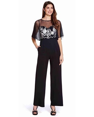 Adrianna Papell Sheer Overlay Embroidered Jumpsuit Ap1e205755 1 Pc Black Ivory In Size 20 Available