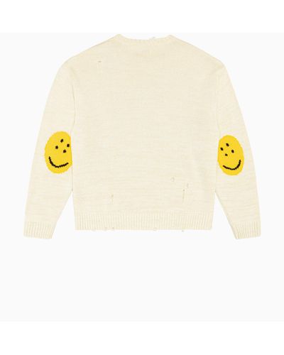 Kapital 5g Knit Smilie Patch Sweater Ecru - Yellow
