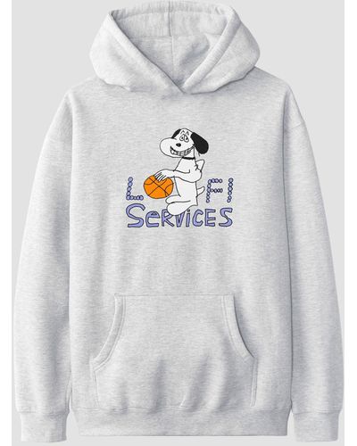 LO-FI Services Pullover Hoodie Heather Grey - White