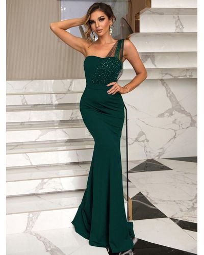 Crystal Wardrobe Rhinestone One-shoulder Formal Dress - Green