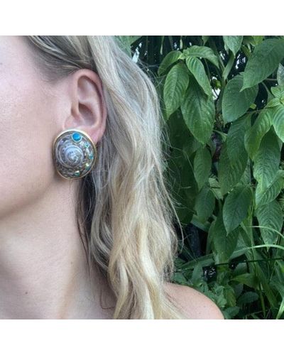 CHRISTA'S SOUTH SEASHELLS Blue Opal, Snail Vermeil Earrings - Multicolor