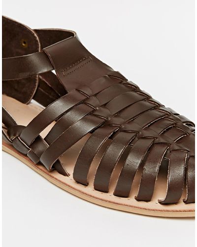 Dune Leather Woven Sandals - Brown