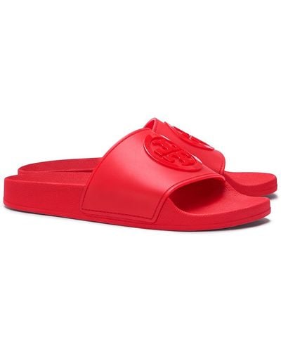 Tory Burch Logo Rubber Slides - Red