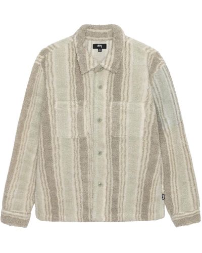 Stussy Stripe Sherpa Shirt Natural In Polyester