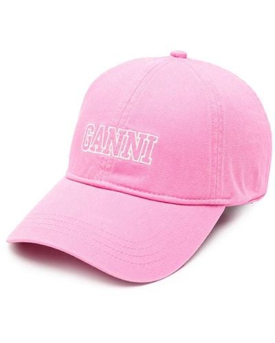 Ganni Logo Baseball Cap Pink In Cotton