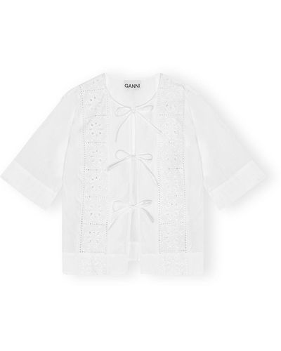 Ganni Broderie Anglaise Tie Blouse - White