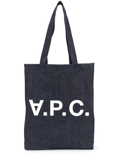 A.P.C. Borsa shopper tote con stampa logo in denim - Blu