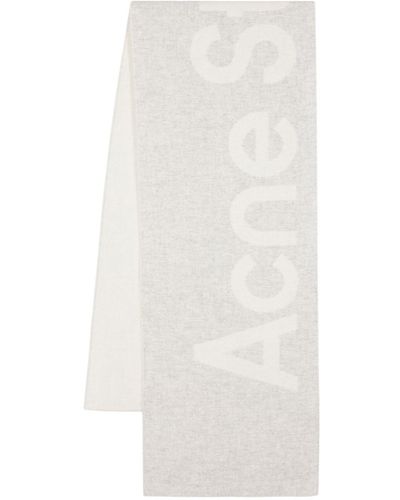 Acne Studios Jacquard Logo Small Scarf White And Grey In Wool