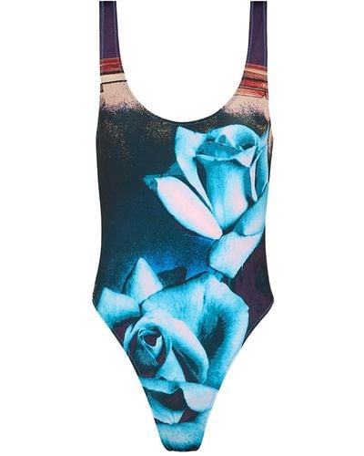 Jean Paul Gaultier Roses Swimsuit Blu In Polyester - Blue