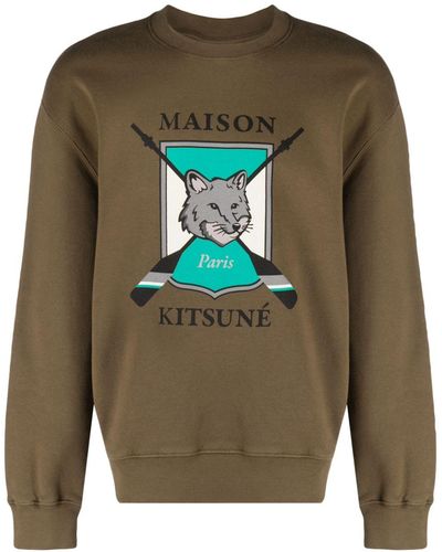 Maison Kitsuné Logo-print Cotton Sweatshirt - Green