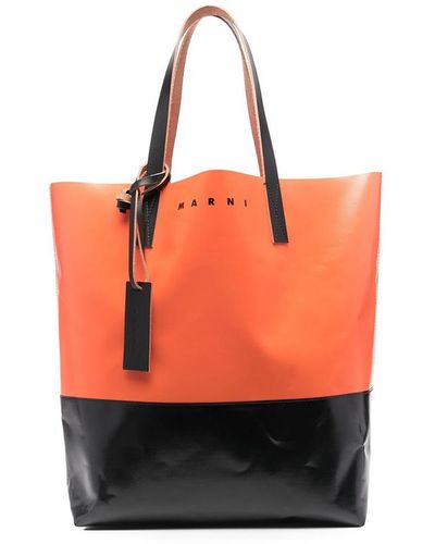 Marni Tribeca Leather Shopping Bag - Orange