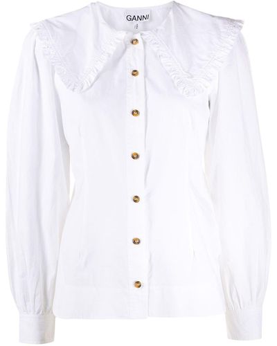 Ganni Camicia In Cotone Organico - Bianco