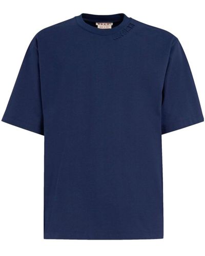 Marni T-shirt Whit Appliqué Men Navy In Cotton - Blue