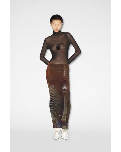 Jean Paul Gaultier City Long Skirt Brown In Polyamide - Multicolour