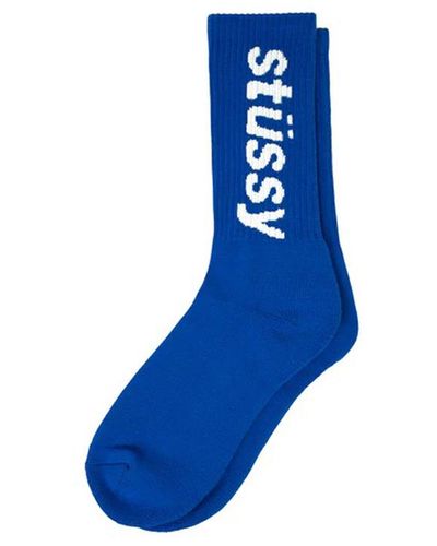 Stussy Helvetica Crew Socks Blue In Cotton
