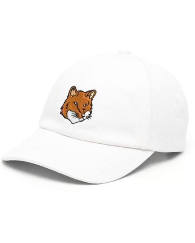 Maison Kitsuné Baseball Cap Large Fox Head White In Cotton