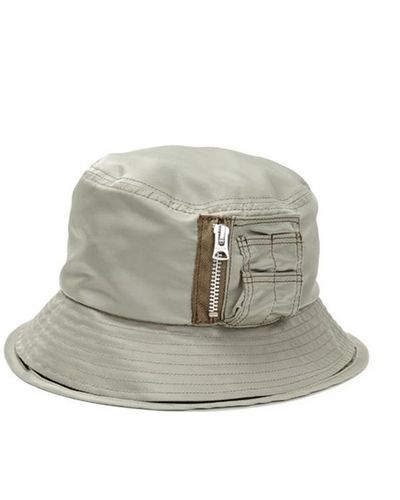 Sacai Pocket Bucket Hat Khaki In Nylon - Grey