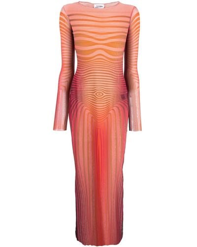 Jean Paul Gaultier Striped Print Long Dress - Red