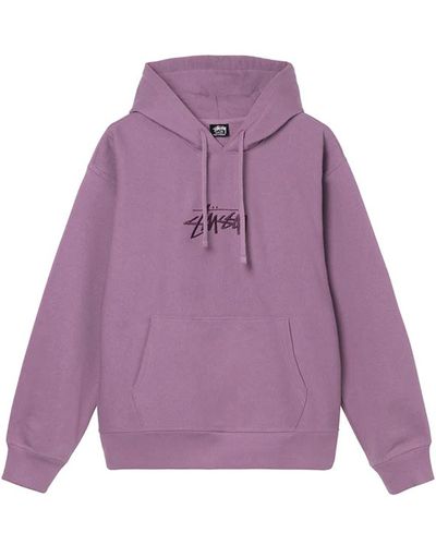Stussy Stock Logo Applique Hoodie Purple In Cotton