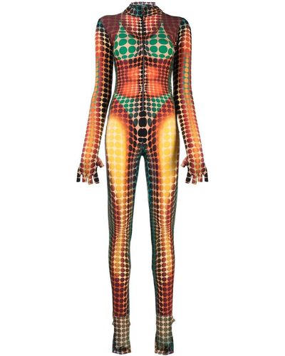 Jean Paul Gaultier Jumpsuit Long Sleeves Cyber Multicolour In Polyamide - Orange