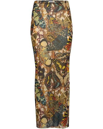 Jean Paul Gaultier Butterfly Print Mesh Long Skirt - Metallic
