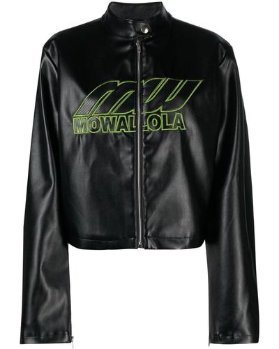 Mowalola Logo Biker Jacket Black In Polyurethane