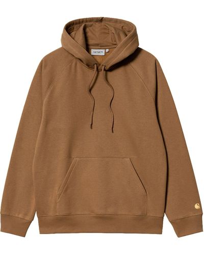 Carhartt Hooded Chase Sweatshisrt Brown In Cotton