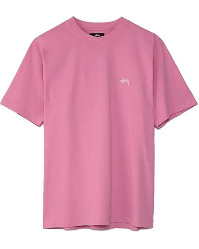 Stussy Stock Logo Crew T-shirt Pink In Cotton