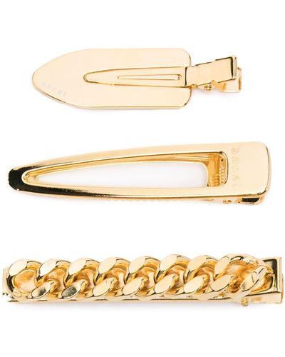 Sacai Set Of 3 Hair Clips Color Gold In Brass - Metallic
