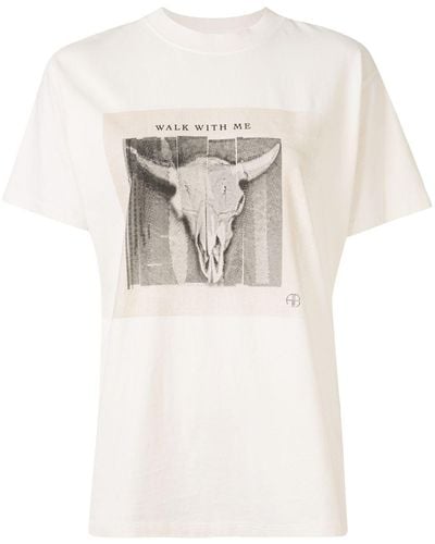 Anine Bing T-shirt lili eagle ivory in cotone - Bianco