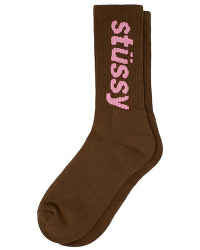 Stussy Helvetica Crew Socks Cumin In Cotton - Brown