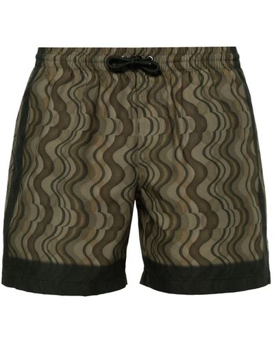 Dries Van Noten Printed Swim Shorts Brown In Nylon - Green