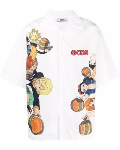 Gcds White And Multicolour Anime-print Short-sleeved Shirt