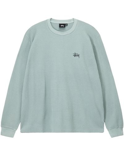 Stussy O Dyed Thermal T-shirt Grey In Cotton - Blue