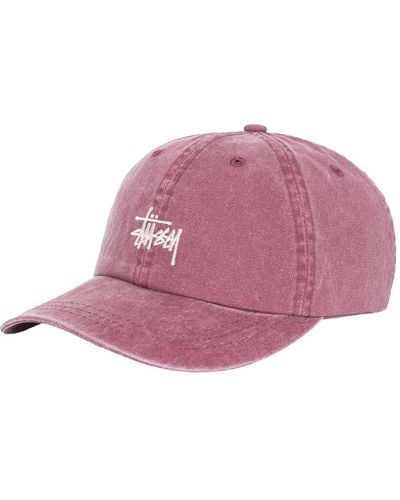 Stussy Stock Low Pro Cap Burgundy In Cotton - Pink