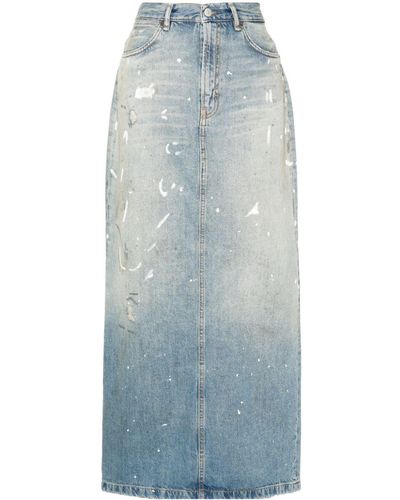 Acne Studios Paint-splatter Denim Maxi Skirt - Blue