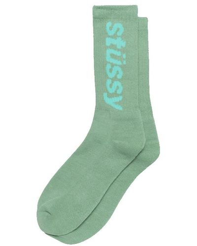 Stussy Helvetica Crew Socks Green In Cotton