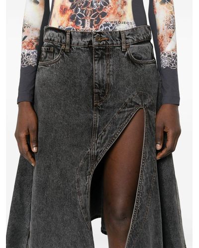 Y. Project Asymmetrical Denim Skirt Black In Cotton