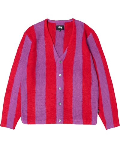 Stussy Stripe Brushed Cardigan Red And Purple In Acrylic