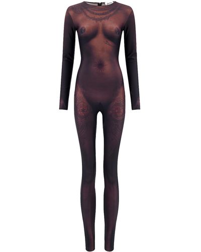 Jean Paul Gaultier Ebony Body Tattoo Jumpsuit Nude In Polyamide - Purple