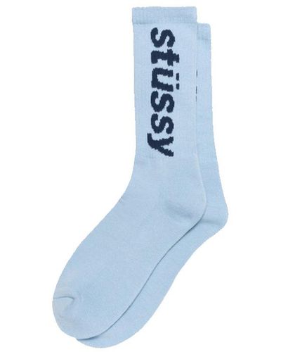 Stussy Helvetica Crew Socks Light Blue In Cotton