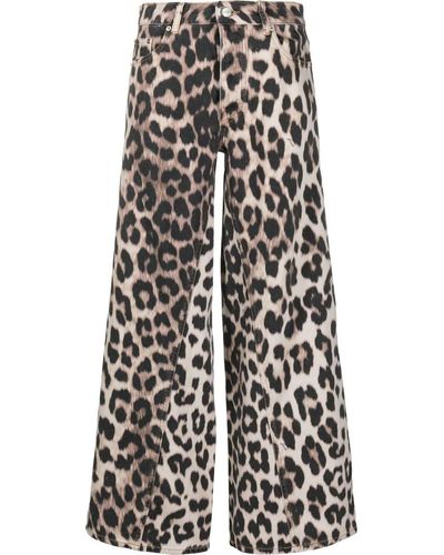 Ganni Leopard-print Organic Cotton Trousers - White